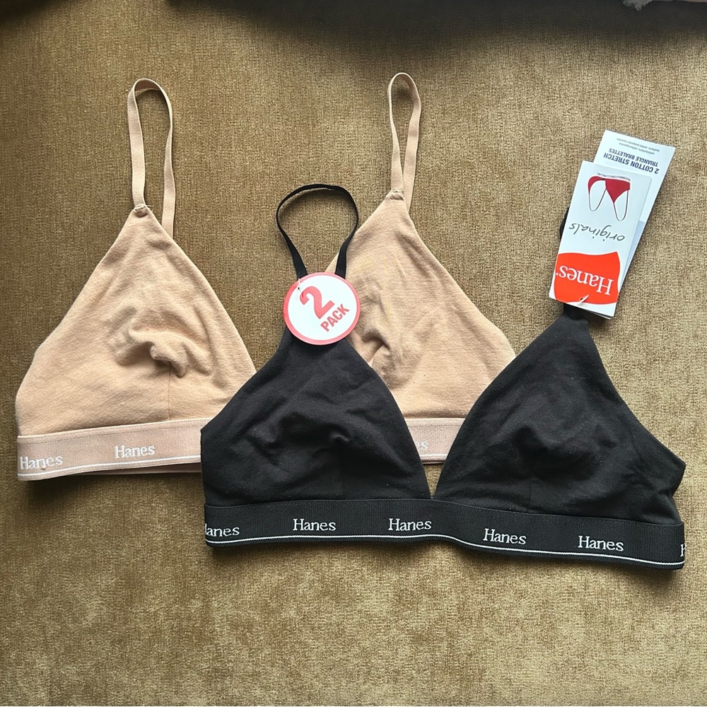 NWT Hanes Originals Women's 2pk Stretch Cotton Triangle Bralette